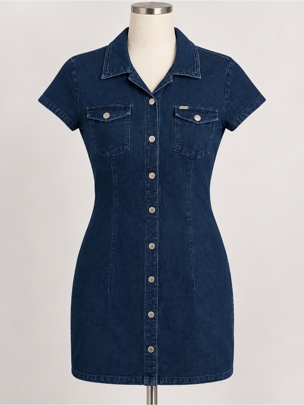 Guess Dark Blue Denim Short-Sleeve Shirt Dress